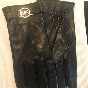 MK genuine leather black gloves Size L